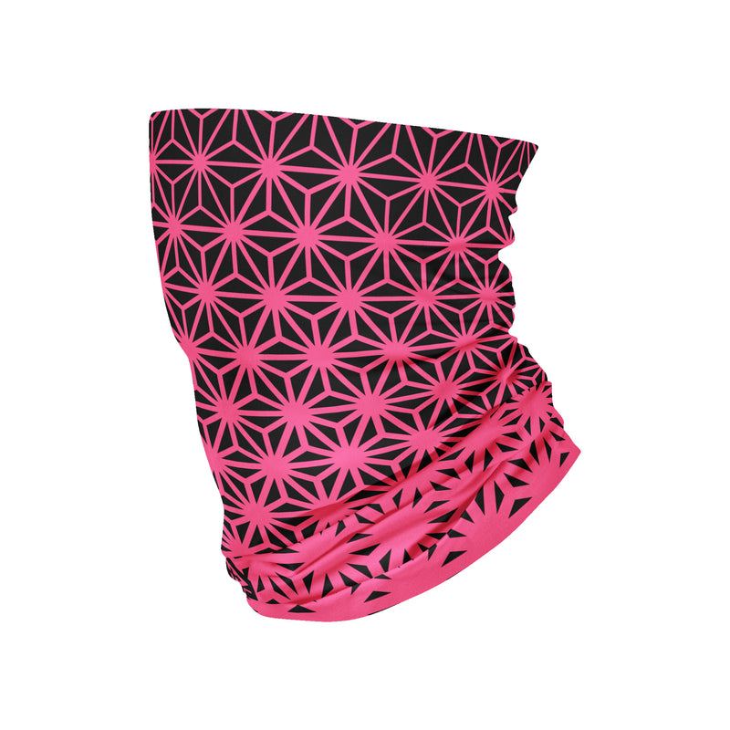 Asanoha Pink - Tubular Bandana by First Earth, detail view showing the fabric, printed colors, and repeating pattern