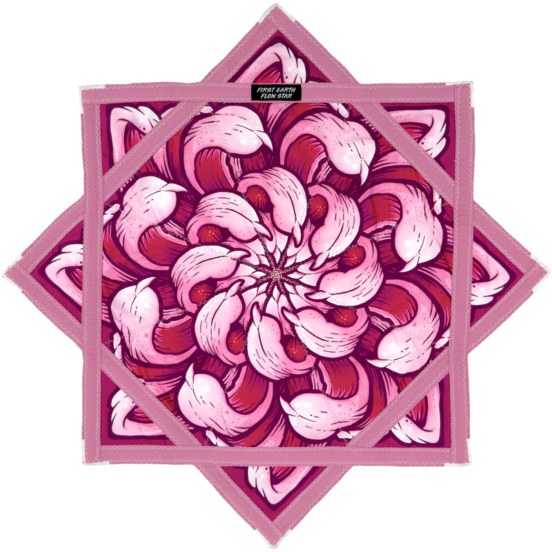 Sunrise regular size flow star front with pink chrysanthemum artwork by First Earth
