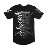 MMXXIV black and white unisex T‑shirt by First Earth – bold tech-print rave tee on soft breathable fabric