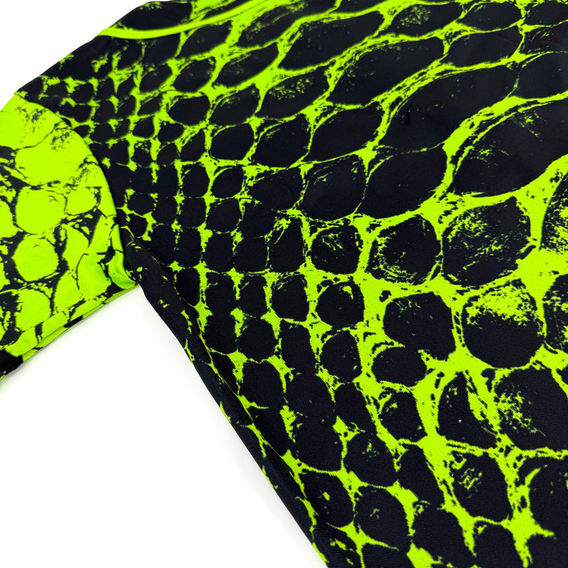 Neon Serpent UV baseball jersey by First Earth – oversized rave jersey with glowing serpent design under blacklight and breathable comfort