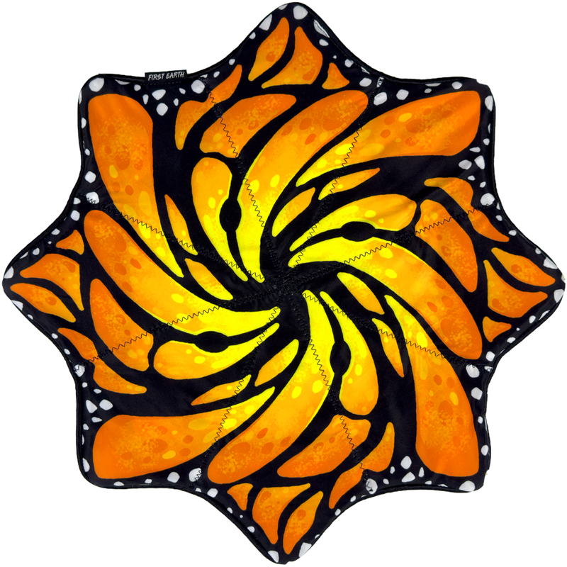 Liquid Butterfly Juice 20 inch mini flow star front with orange butterfly swirl design by First Earth