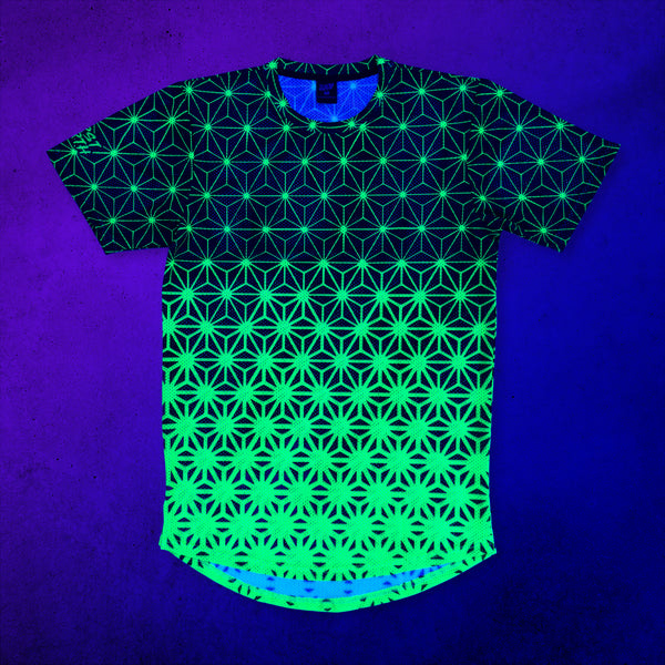 Asanoha Yellow - UV - Mesh T-Shirt under blacklight