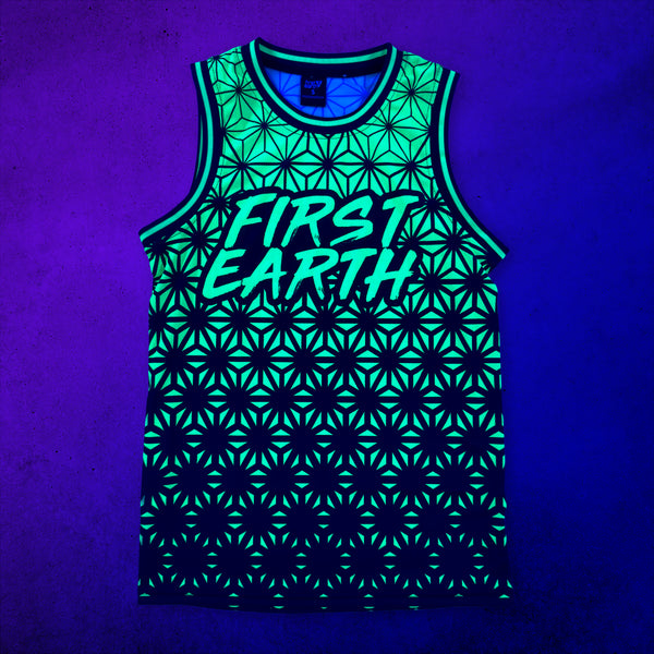 Asanoha Yellow - UV - Basketball Jersey under blacklight