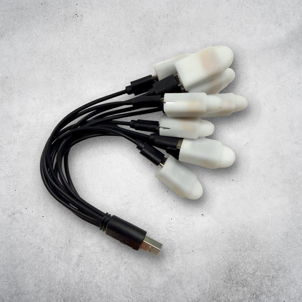Eight LED modules plugged into the 10-cord USB-C charger