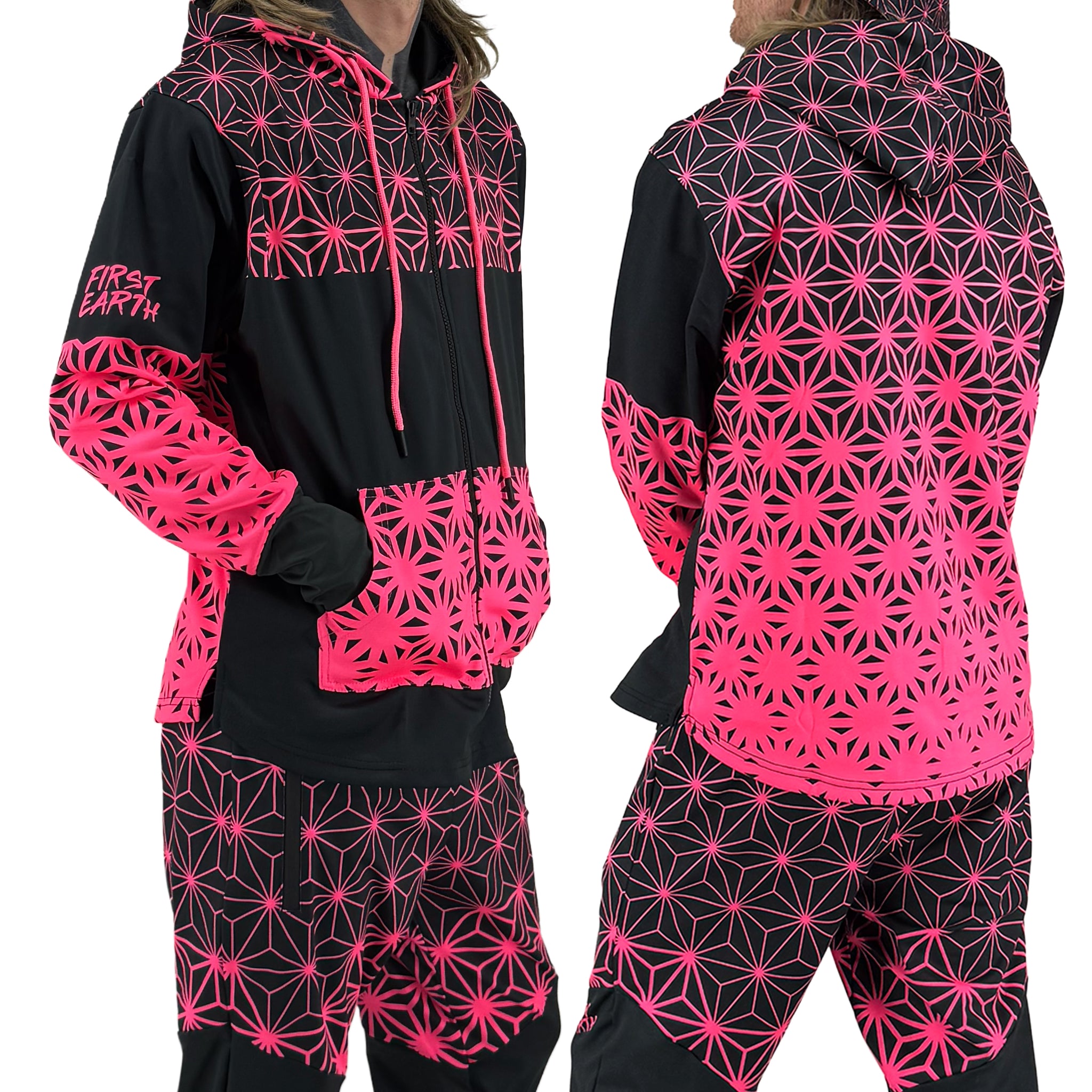 Asanoha Pink - UV - Zip Up Hoodie – First Earth