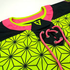 Flower of Life UV green hockey jersey by First Earth – oversized rave jersey featuring glowing sacred geometry Flow Star artwork for festivals