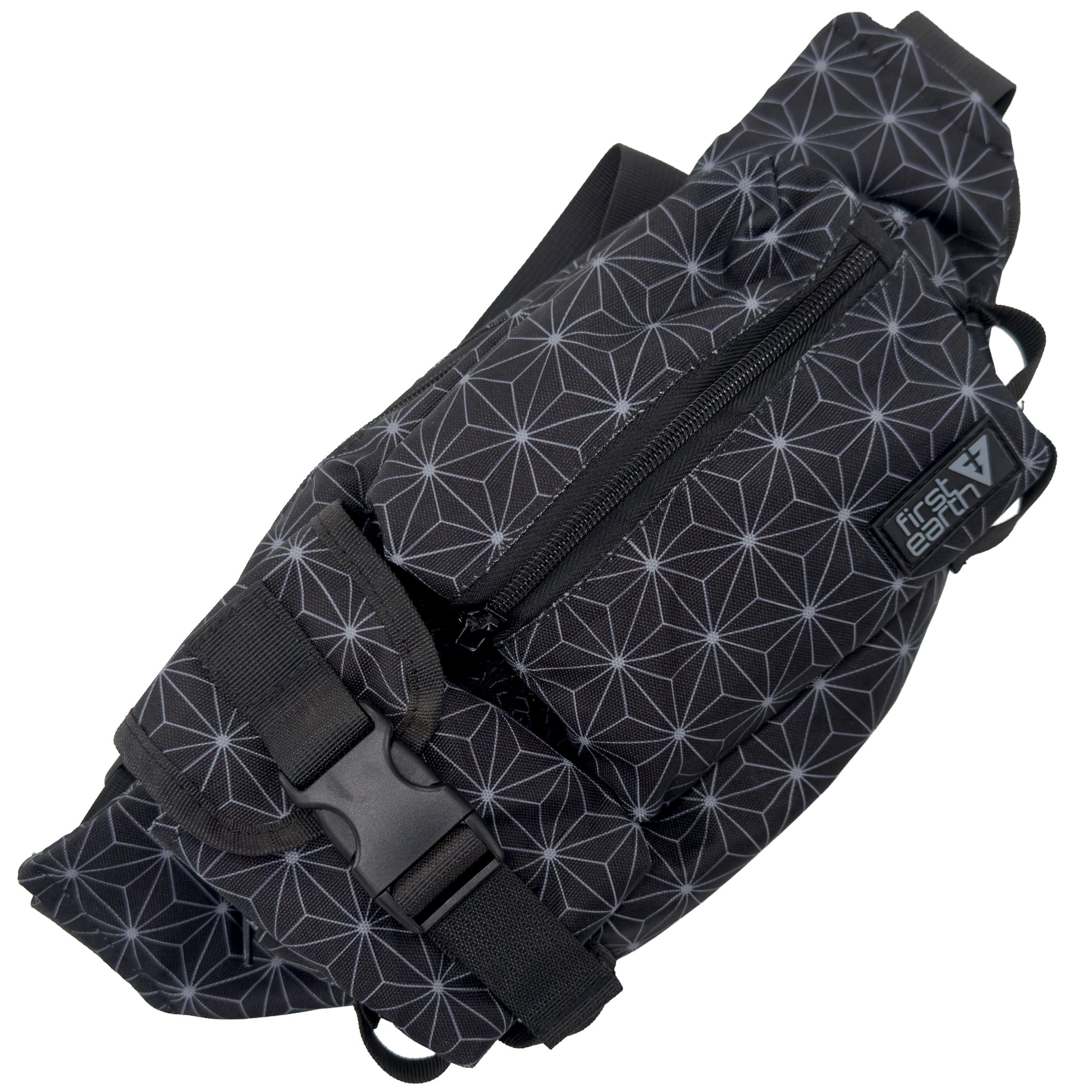 First Earth Asanoha Grey Cross Body Bag — sacred-geometry rave bag made for comfortable wear and smooth spinning on the festival floor.