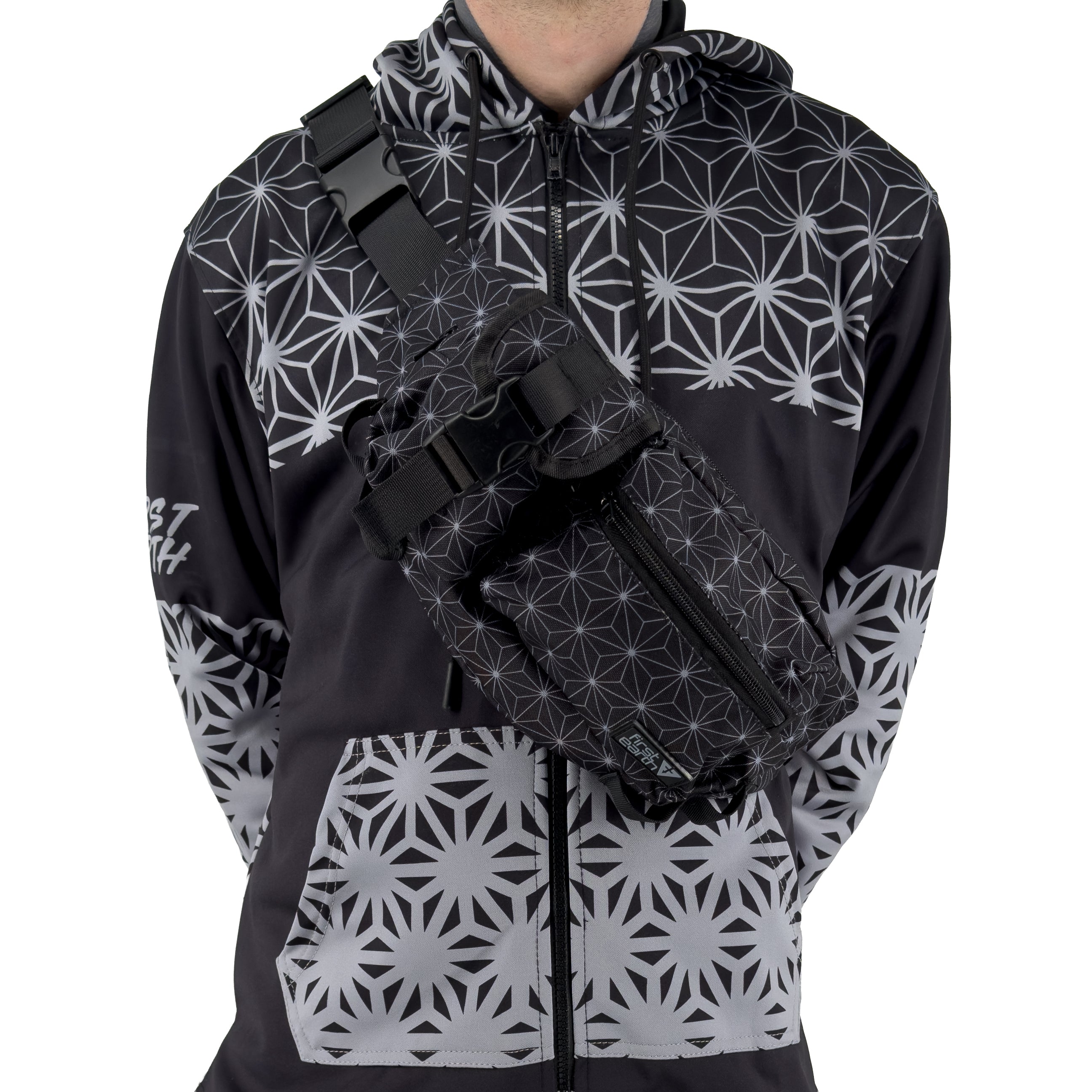 First Earth Asanoha Grey Cross Body Bag — sacred-geometry rave bag made for comfortable wear and smooth spinning on the festival floor.