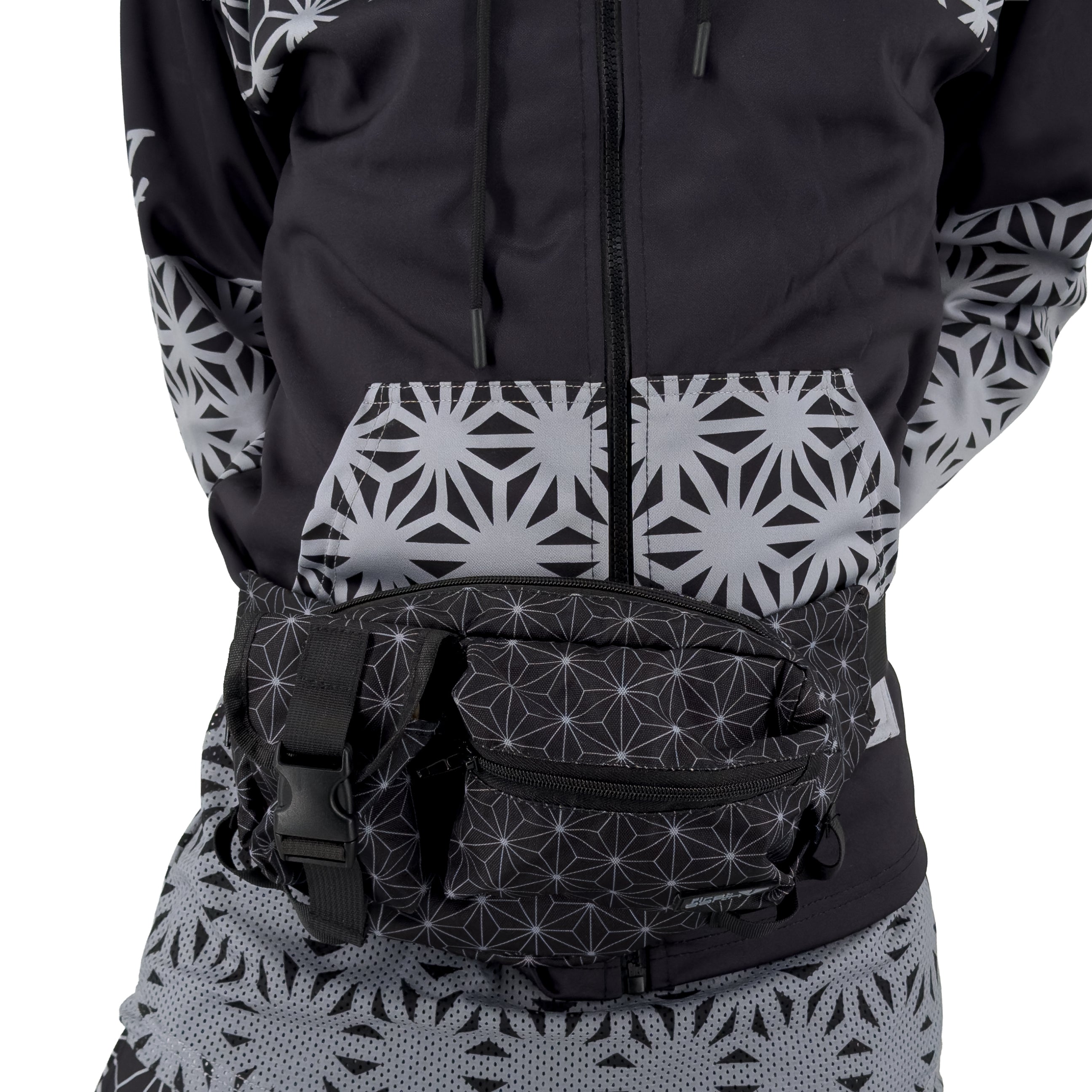 First Earth Asanoha Grey Cross Body Bag — sacred-geometry rave bag made for comfortable wear and smooth spinning on the festival floor.