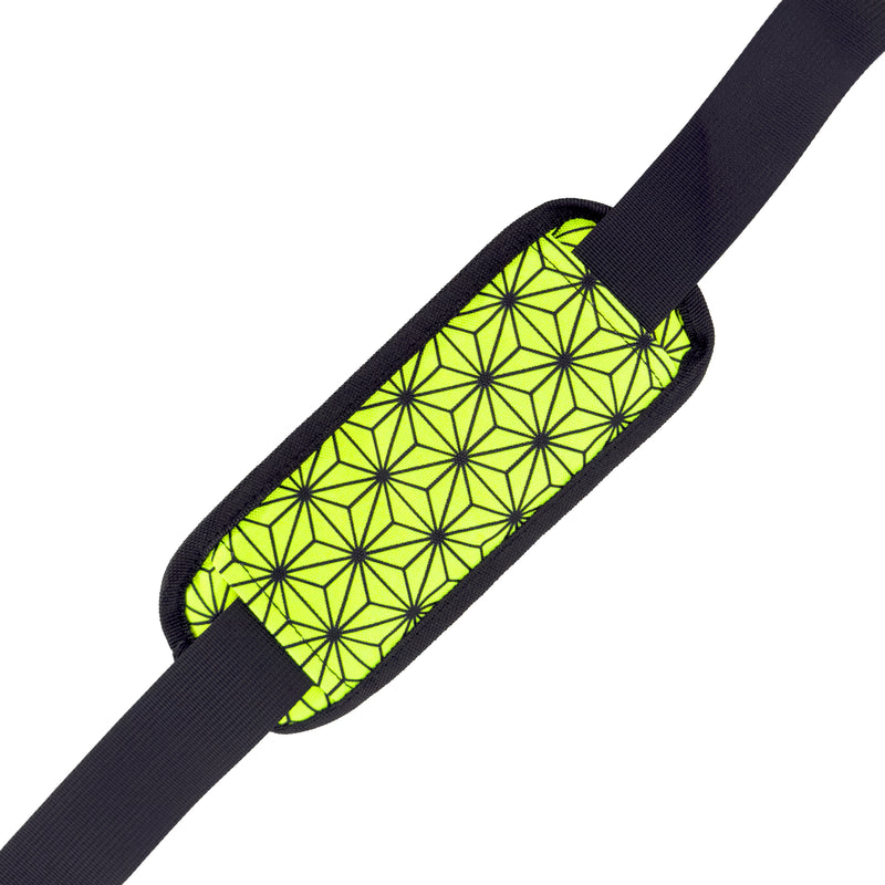Asanoha Yellow - UV - Cross Body Bag by First Earth, detail view showing the zipper, strap, hardware, and construction