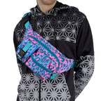 First Earth Neon Cheetah Cross Body Bag — neon cheetah-print UV rave bag that glows under blacklight and stays secure while you’re spinning and dancing.