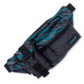 First Earth Shadow crossbody bag front with teal gray camo pattern and black zipper pocket