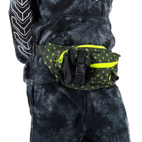 Asanoha yellow crossbody bag by First Earth – lightweight rave-ready bag with glowing sacred geometry design, perfect for hands-free dancing and spinning 
