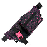 Asanoha pink crossbody bag by First Earth – rave-ready bag with UV-reactive sacred geometry design, easy to carry during dance and flow 