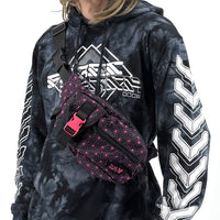 Asanoha pink crossbody bag by First Earth – rave-ready bag with UV-reactive sacred geometry design, easy to carry during dance and flow 