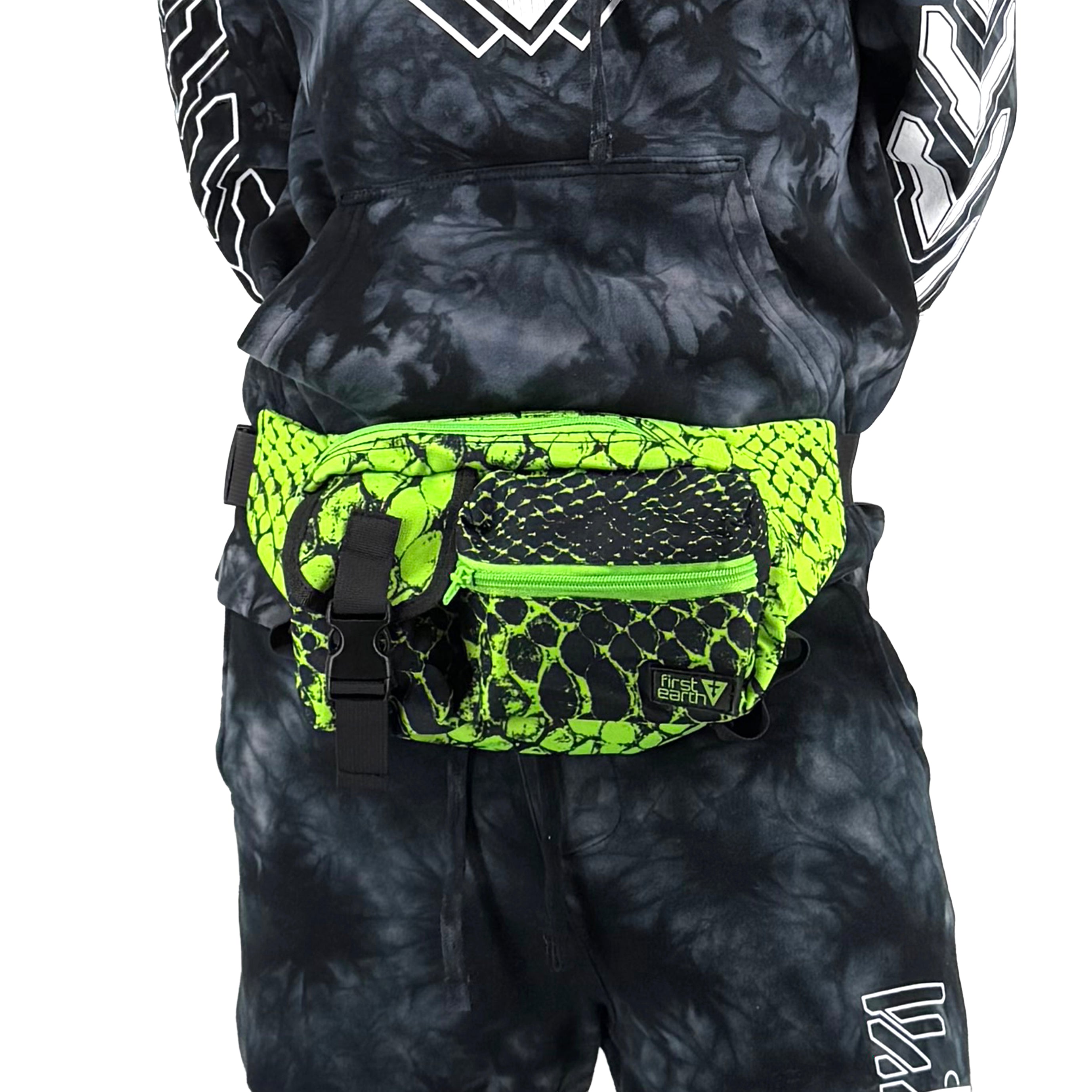 Neon Serpent crossbody bag by First Earth – wearable rave accessory featuring glowing serpent design, perfect for flow artists and festival-goers 