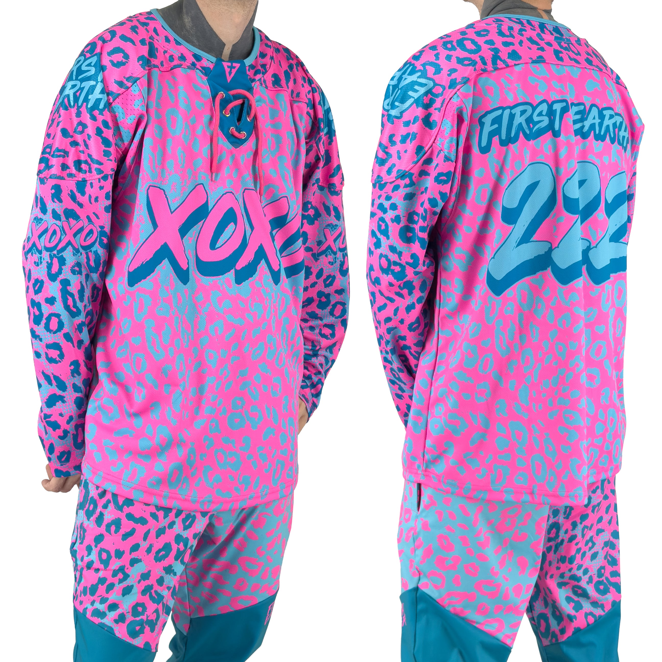 Neon Cheetah UV rave hockey jersey with bold animal print that glows under blacklight for festivals