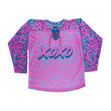 Neon Cheetah UV rave hockey jersey with bold animal print that glows under blacklight for festivals