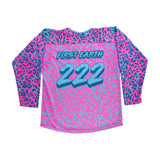 Neon Cheetah UV rave hockey jersey with bold animal print that glows under blacklight for festivals