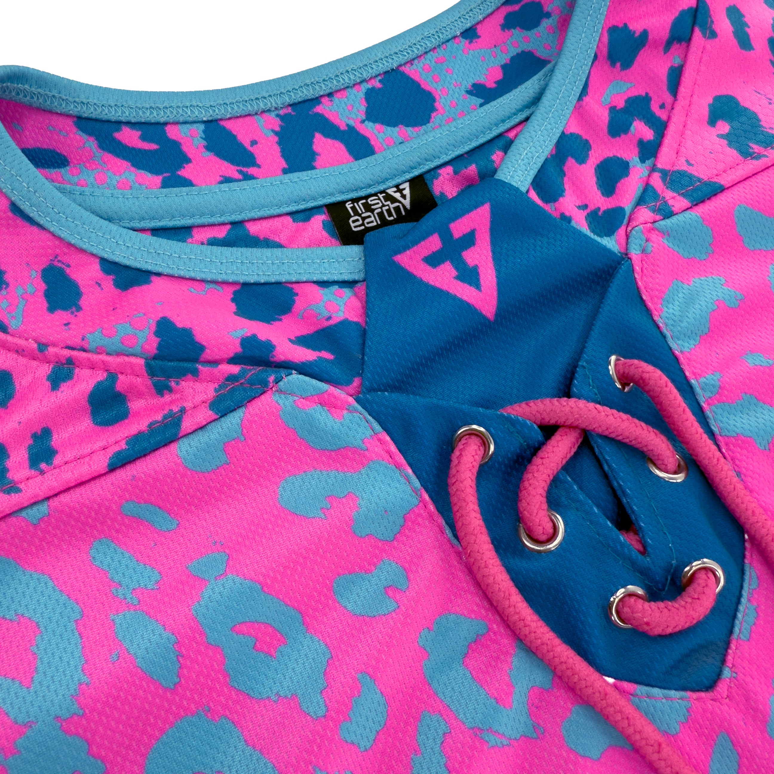 Neon Cheetah UV rave hockey jersey with bold animal print that glows under blacklight for festivals
