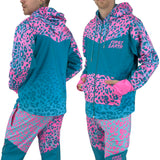 Neon Cheetah UV rave zip up hoodie with bold print that glows under blacklight at festivals