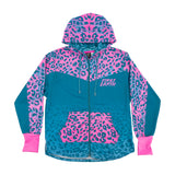 Neon Cheetah UV rave zip up hoodie with bold print that glows under blacklight at festivals