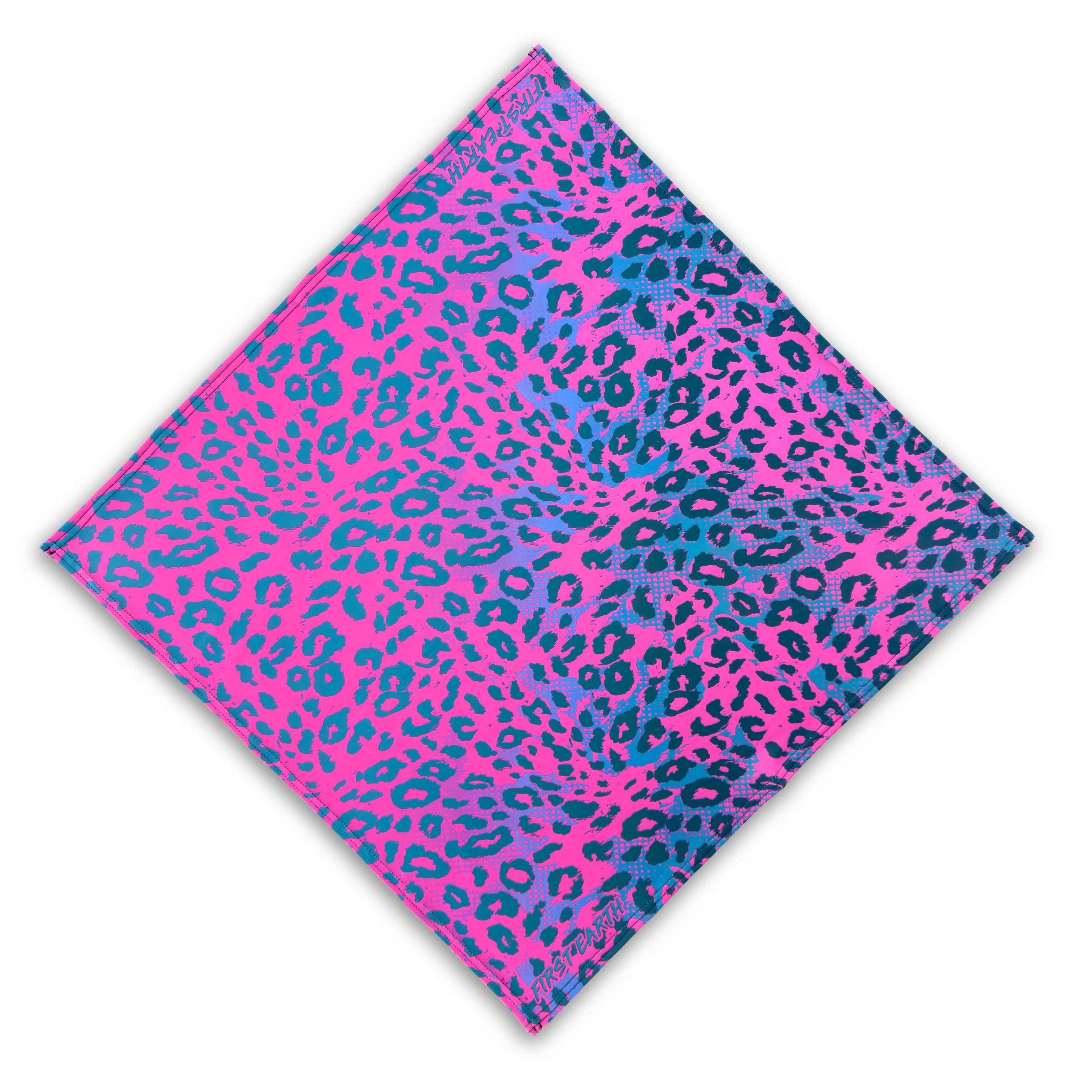 First Earth Neon Cheetah UV Glow bandana with bold neon cheetah pattern for rave and festival outfits.