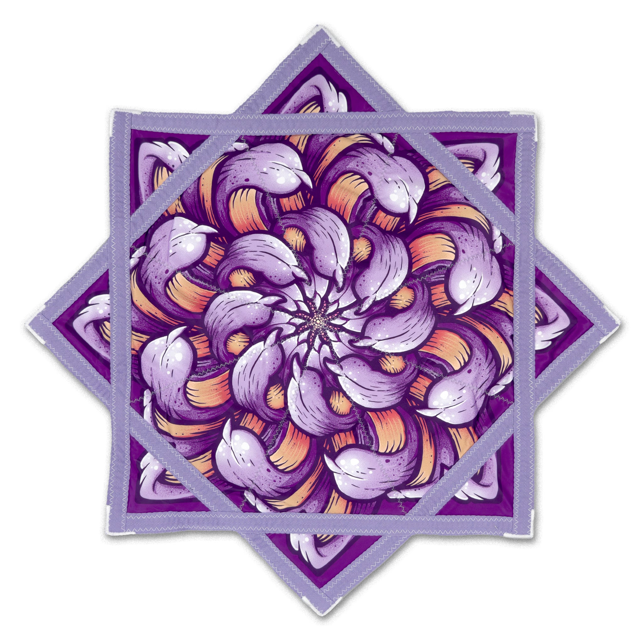 First Earth Chrysanthemum Midnight 25.5-inch flow star front view with purple floral design for rave spinning