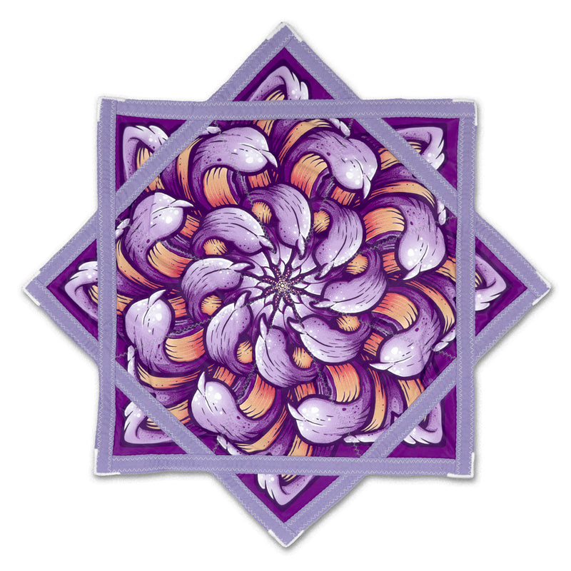 First Earth Chrysanthemum Midnight 25.5-inch flow star front view with purple floral design for rave spinning