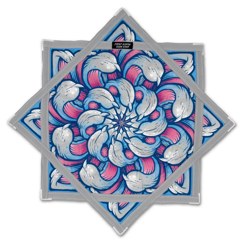 First Earth Chrysanthemum Midnight 25.5-inch flow star back view with blue and pink floral design