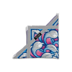 Chrysanthemum Midnight 25.5-inch flow star folded into a quarter with First Earth label