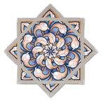 First Earth Chrysanthemum Sunrise 25.5-inch flow star back view with orange and blue floral design