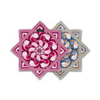 First Earth mini flow star front and back with pink and blue chrysanthemum artwork