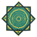 First Earth Celestial Compass UV teal flow star spinning in the dark, creating glowing geometric trails perfect for rave and festival performances.