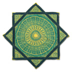 First Earth Celestial Compass UV teal flow star spinning in the dark, creating glowing geometric trails perfect for rave and festival performances.