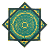 First Earth Celestial Compass UV teal flow star spinning in the dark, creating glowing geometric trails perfect for rave and festival performances.