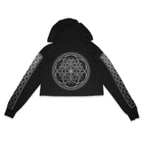 First Earth Flower of Life cropped hoodie for rave and festival wear
