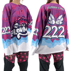 Lil' Flowmie hockey jersey by First Earth – oversized, comfy pastel rave jersey with “Friendship is Magic” design and angel numbers 222