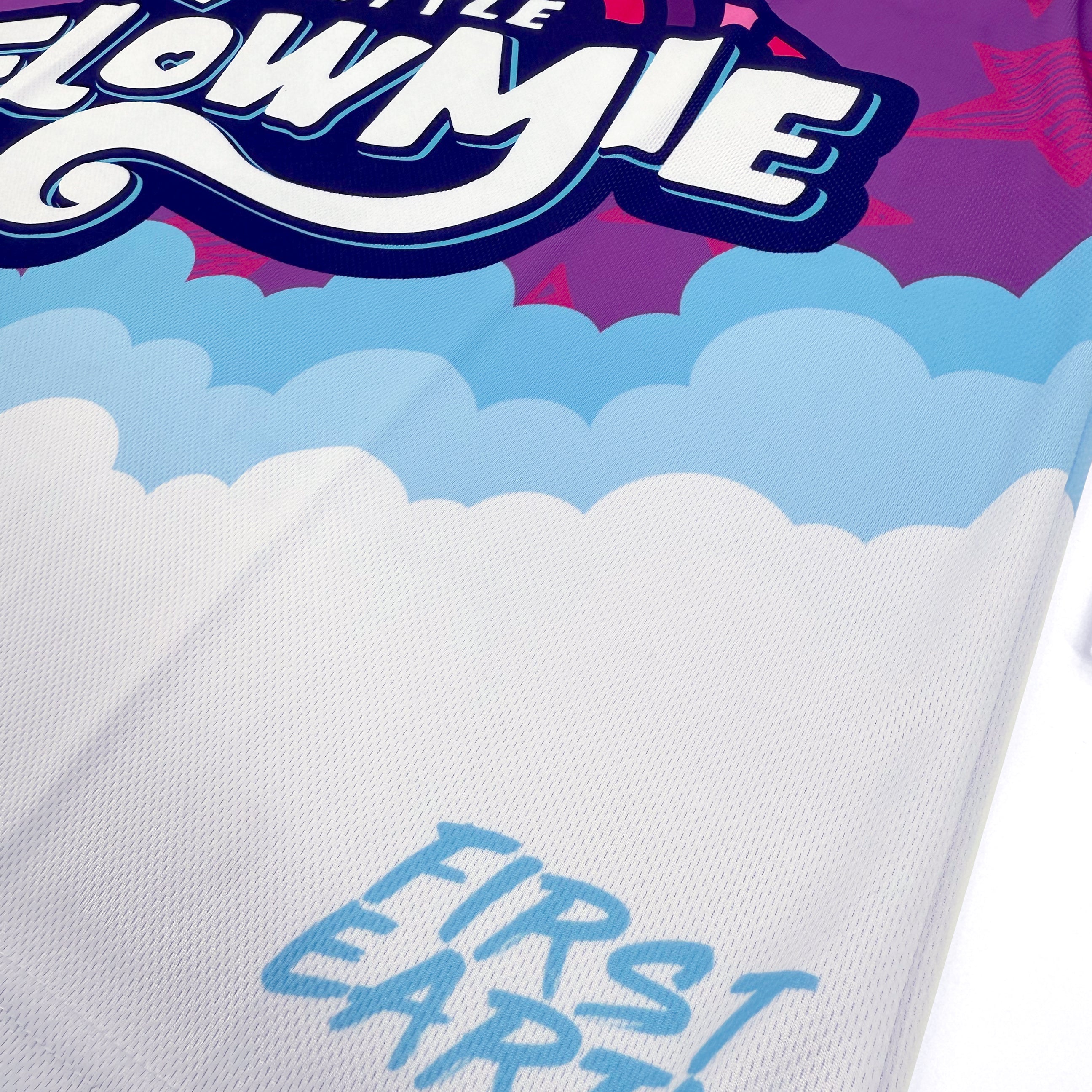 Lil' Flowmie hockey jersey by First Earth – oversized, comfy pastel rave jersey with “Friendship is Magic” design and angel numbers 222