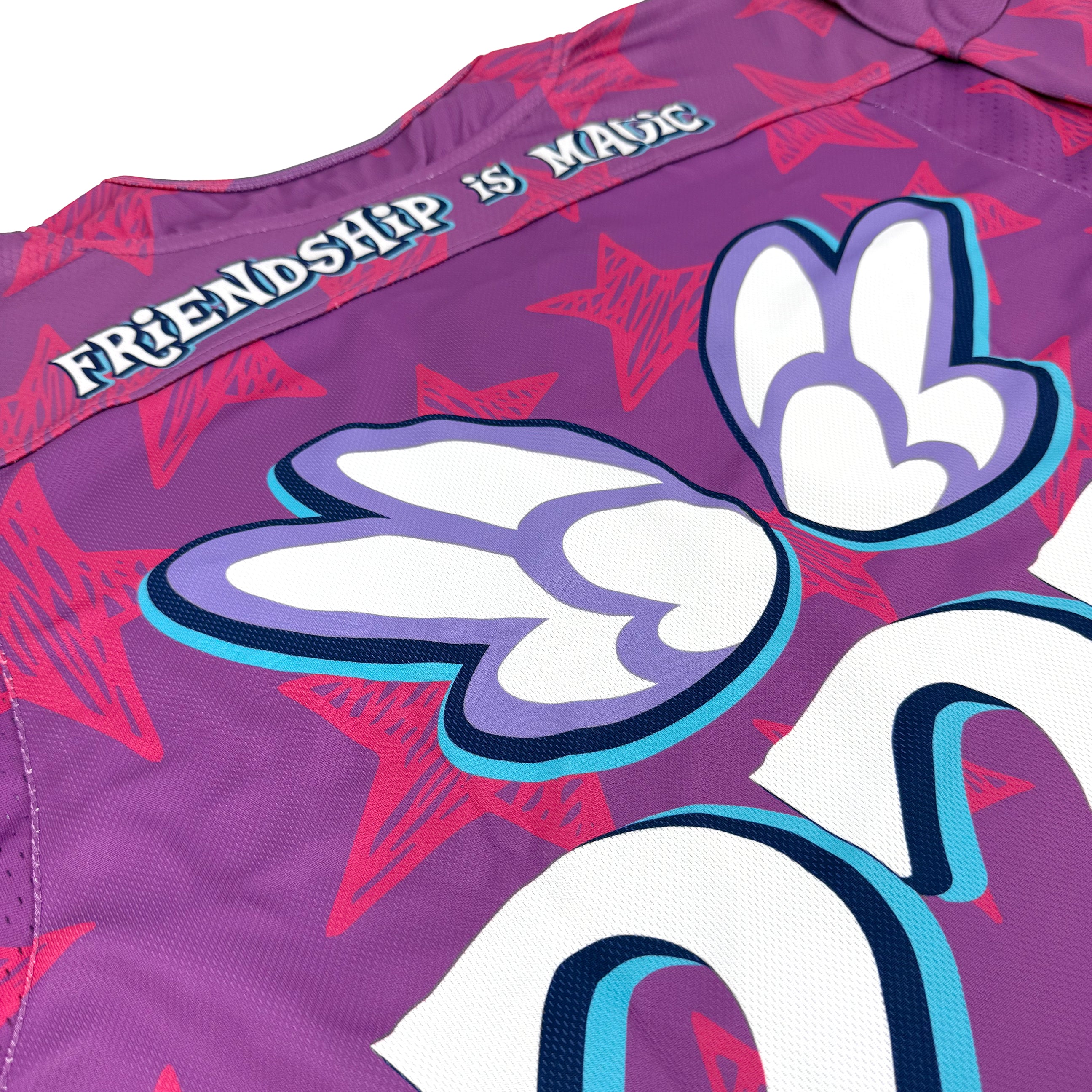 Lil' Flowmie hockey jersey by First Earth – oversized, comfy pastel rave jersey with “Friendship is Magic” design and angel numbers 222