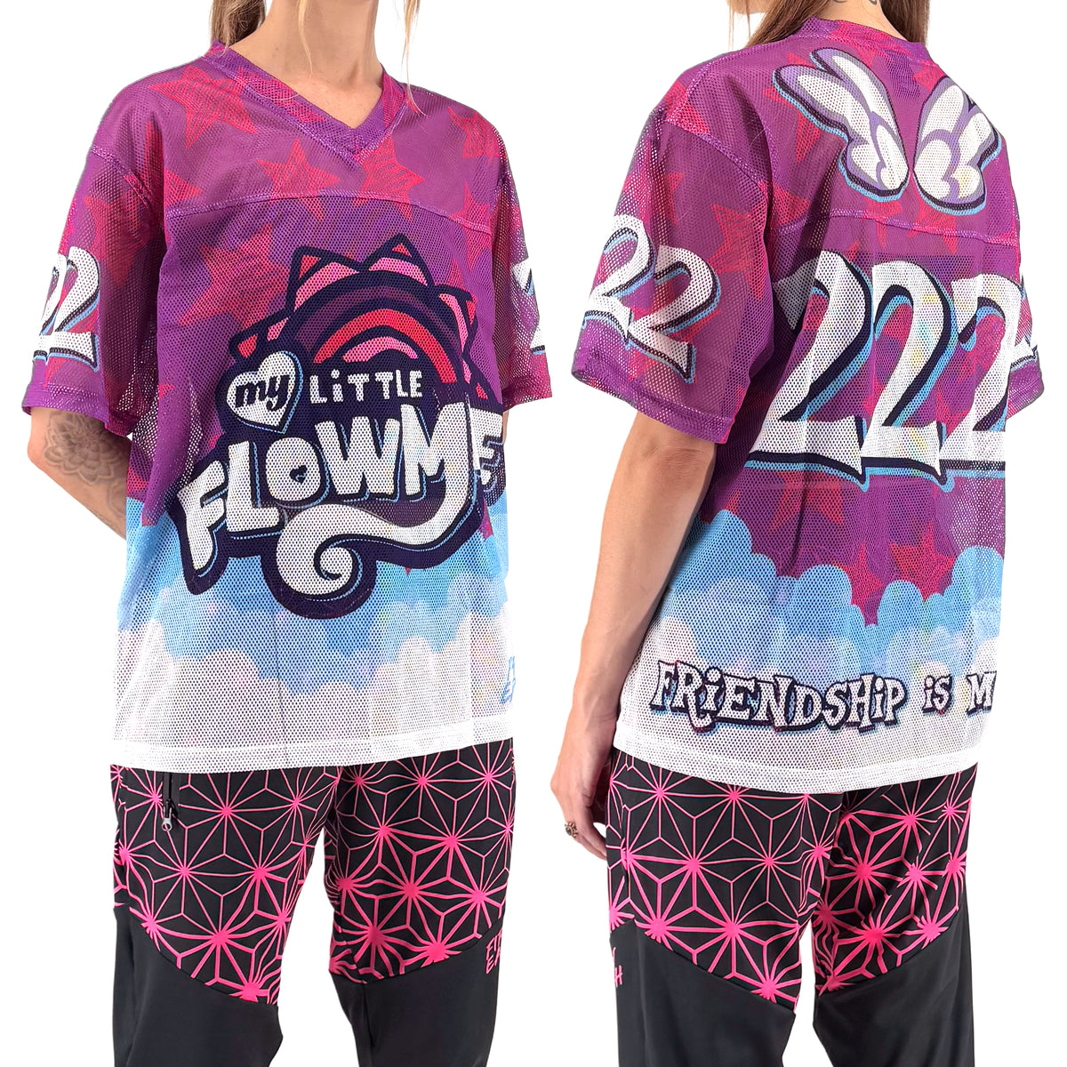 My Little Flowmie mesh jersey front and back styled view