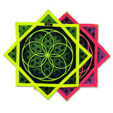 Flower of Life – UV spinning flow star by First Earth, glowing rave prop with sacred geometry in pink & green
