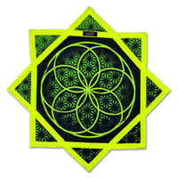 Flower of Life – UV spinning flow star by First Earth, glowing rave prop with sacred geometry in pink & green