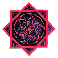 Flower of Life – UV spinning flow star by First Earth, glowing rave prop with sacred geometry in pink & green