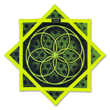 Flower of Life UV green and pink Flow Star spinning rave and festival flow arts prop with sacred geometry design, 25.5 inch by First Earth