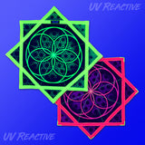 Flower of Life UV green and pink Flow Star spinning rave and festival flow arts prop with sacred geometry design, 25.5 inch by First Earth