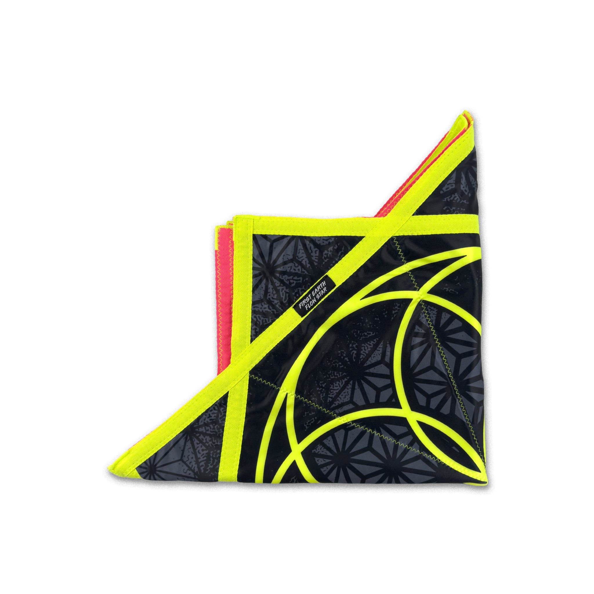 First Earth Flower of Life Midnight flow star folded into quarters showing neon yellow front design