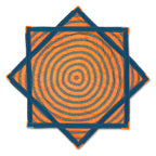 Glitch Tiger Flow Star in teal blue and bright orange featuring mirrored tiger face artwork with geometric patterns, zig-zag stitching, and durable thick trim.