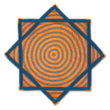 Glitch Tiger Flow Star in teal blue and bright orange featuring mirrored tiger face artwork with geometric patterns, zig-zag stitching, and durable thick trim.