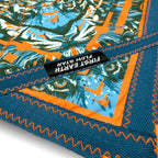 Glitch Tiger Flow Star in teal blue and bright orange featuring mirrored tiger face artwork with geometric patterns, zig-zag stitching, and durable thick trim.